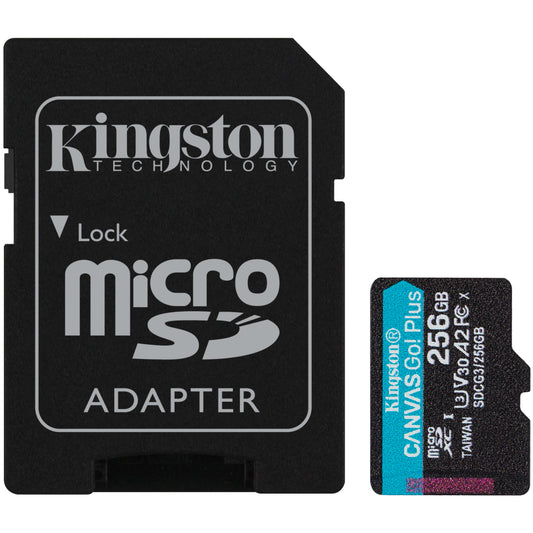 Tarjeta de memoria microSDXC Kingston Canvas Go Plus, 256Gb, Clase 10 / UHS-1 U3, Con adaptador SDCG3/256GB 