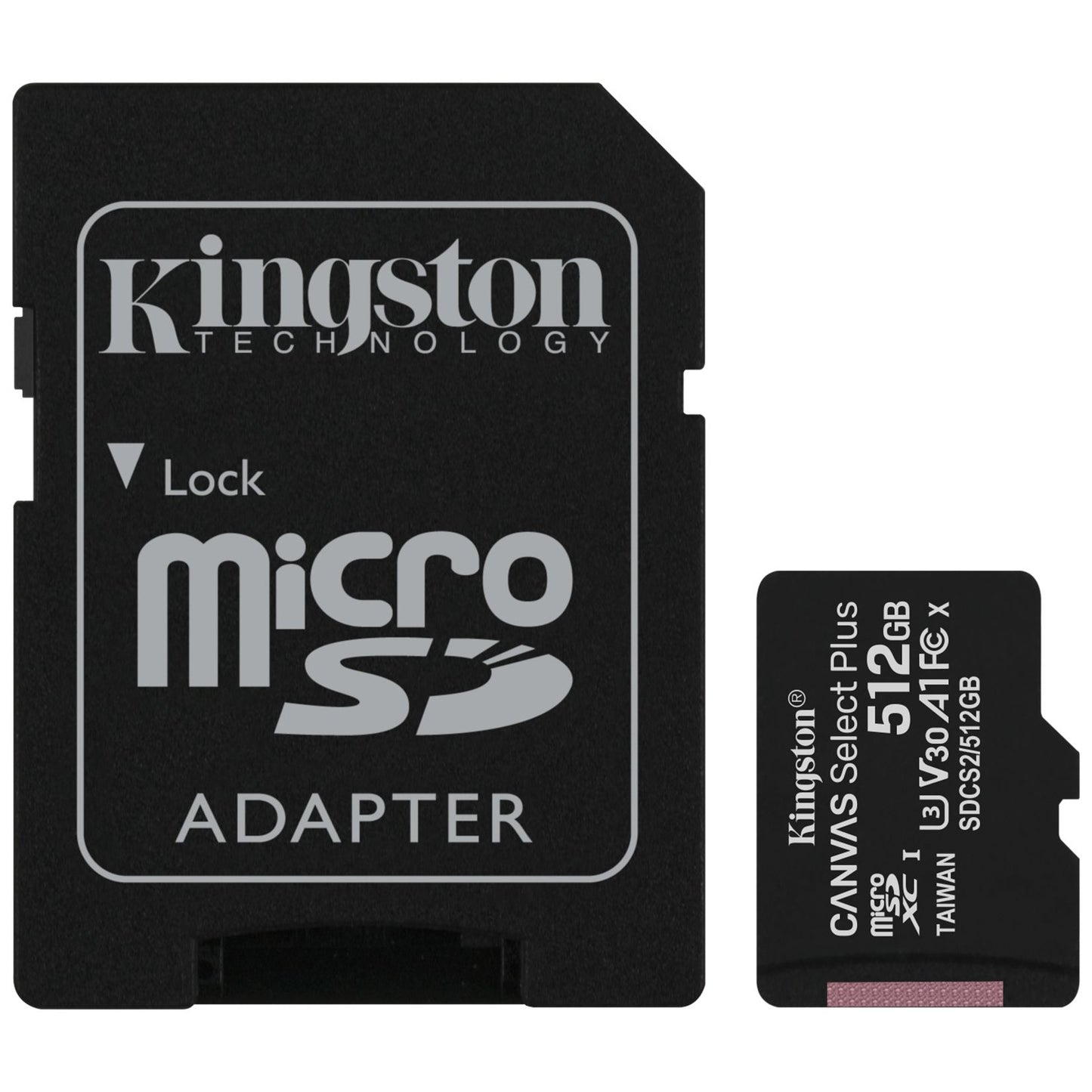 Tarjeta de Memoria Kingston Canvas Select Plus microSDXC Kingston Canvas Select Plus, 512Gb, Clase 10 / UHS-1 U3, Con Adaptador SDCS2/512GB