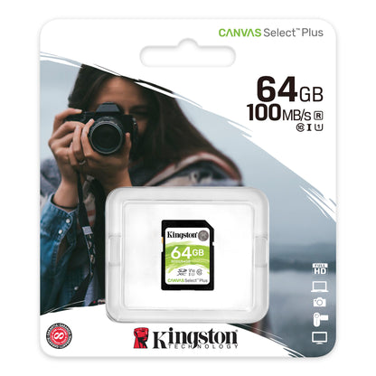 Tarjeta de memoria SDXC Kingston Canvas Select Plus 100R, 64Gb, Clase 10 / UHS-1 U1 SDS2/64GB 