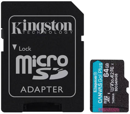 Kingston Canvas Go Plus microSDXC Memory Card Android A2, 64Gb, Class 10 / UHS-1 U3, With Adapter SDCG4/64GB