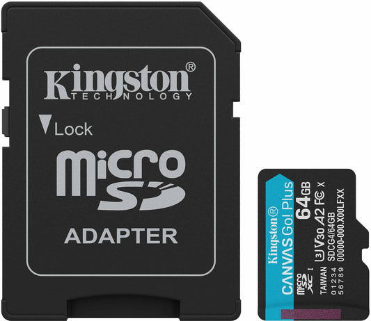Tarjeta de Memoria microSDXC Kingston Canvas Go Plus Android A2, 64Gb, Clase 10 / UHS-1 U3, Con Adaptador SDCG4/64GB