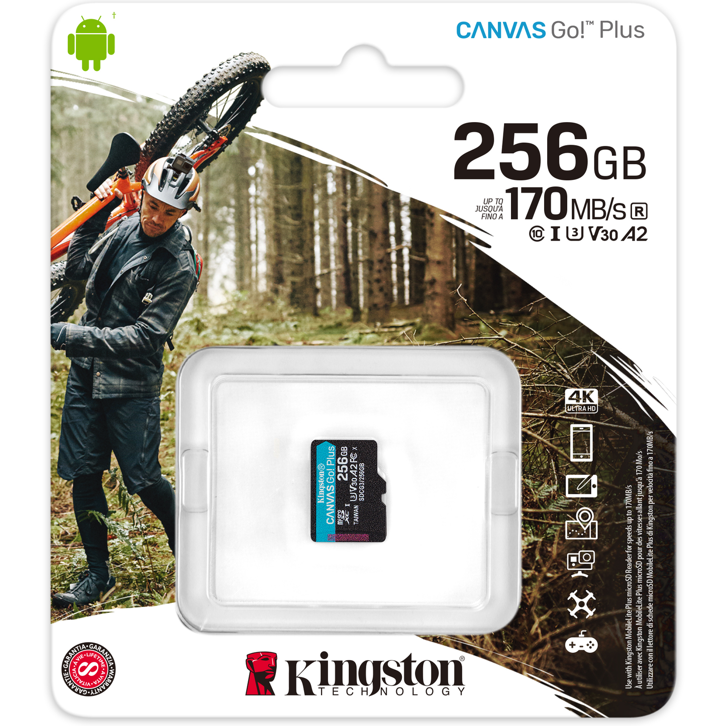 Tarjeta de memoria microSDXC Kingston Canvas Go Plus, 256Gb, Clase 10 / UHS-1 U3 SDCG3/256GBSP 