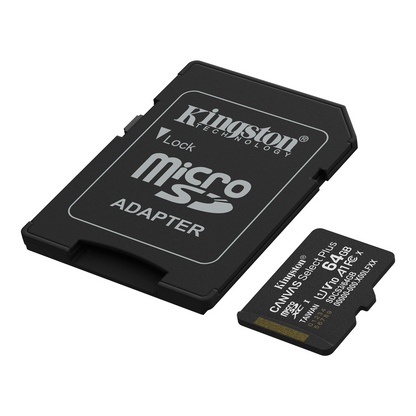 Tarjeta de Memoria microSDXC Kingston Canvas Select Plus Android A1, 64Gb, Clase 10 / UHS-1 U1, Con Adaptador SDCS3/64GB