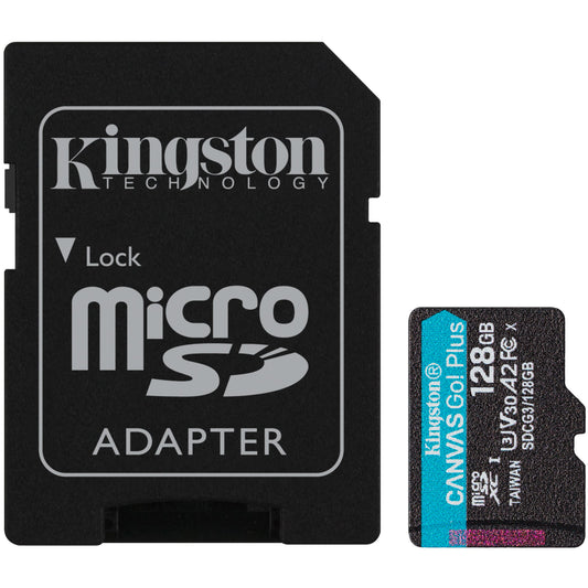 Tarjeta de memoria microSDXC Kingston Canvas Go Plus, 128Gb, Clase 10 / UHS-1 U3, Con adaptador SDCG3/128GB 