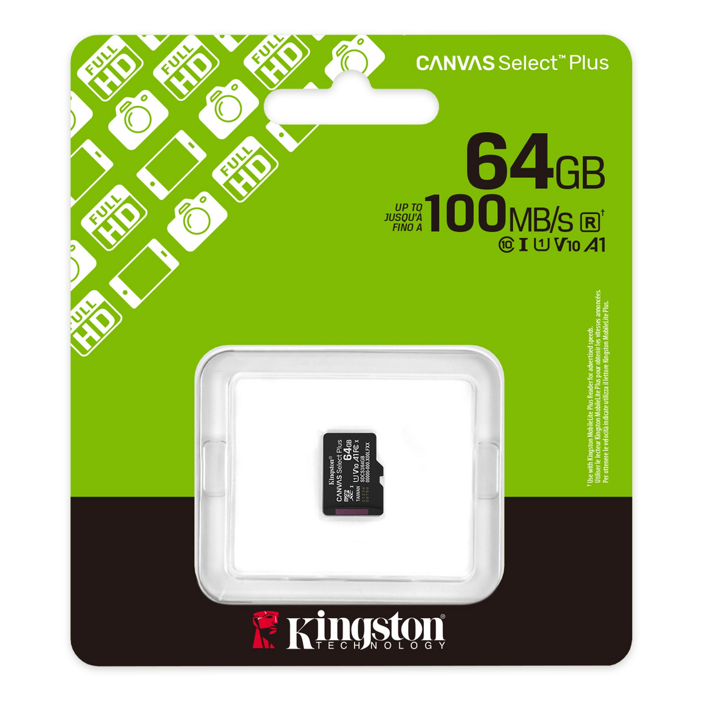Tarjeta de Memoria microSDXC Kingston Canvas Select Plus Android A1, 64Gb, Clase 10 / UHS-1 U1 SDCS3/64GBSP