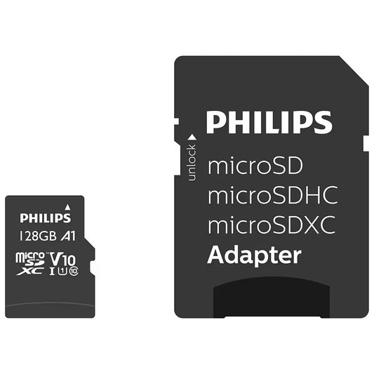 Tarjeta de Memoria microSDXC Philips, 128Gb, Clase 10 / UHS-1 U1, Con Adaptador FM12MP45B/10