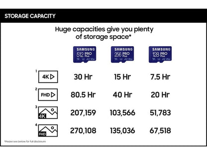 Tarjeta de memoria microSDXC Samsung PRO Plus, 256Gb, Clase 10 / UHS-1 U3, con adaptador MB-MD256KA MB-MD256KA 