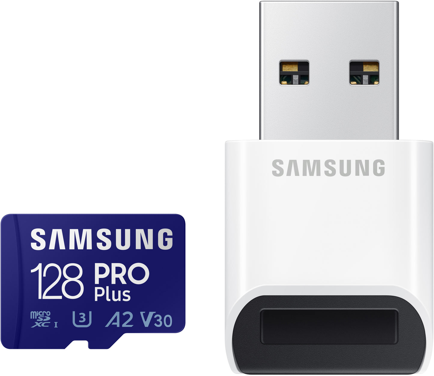 Tarjeta de Memoria microSDXC Samsung PRO Plus, 128Gb, Clase 10 / UHS-1 U3, Con Lector de Tarjetas y Adaptador MB-MD128KB/WW