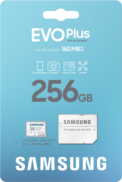 Tarjeta de memoria microSDXC Samsung Evo Plus, 256Gb, Clase 10 / UHS-1 U3, con adaptador MB-MC256SA/EU 