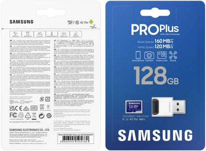 Tarjeta de Memoria microSDXC Samsung PRO Plus, 128Gb, Clase 10 / UHS-1 U3, Con Lector de Tarjetas y Adaptador MB-MD128KB/WW