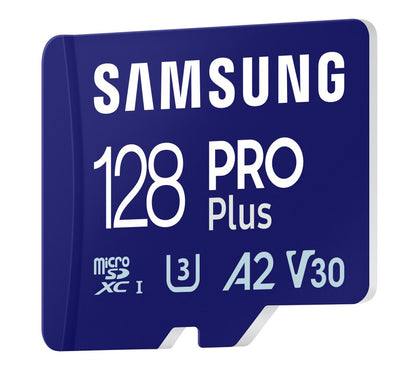 Tarjeta de memoria microSDXC Samsung PRO Plus, 128Gb, Clase 10 / UHS-1 U3, con Lector de Tarjetas MB-MD128SB/WW