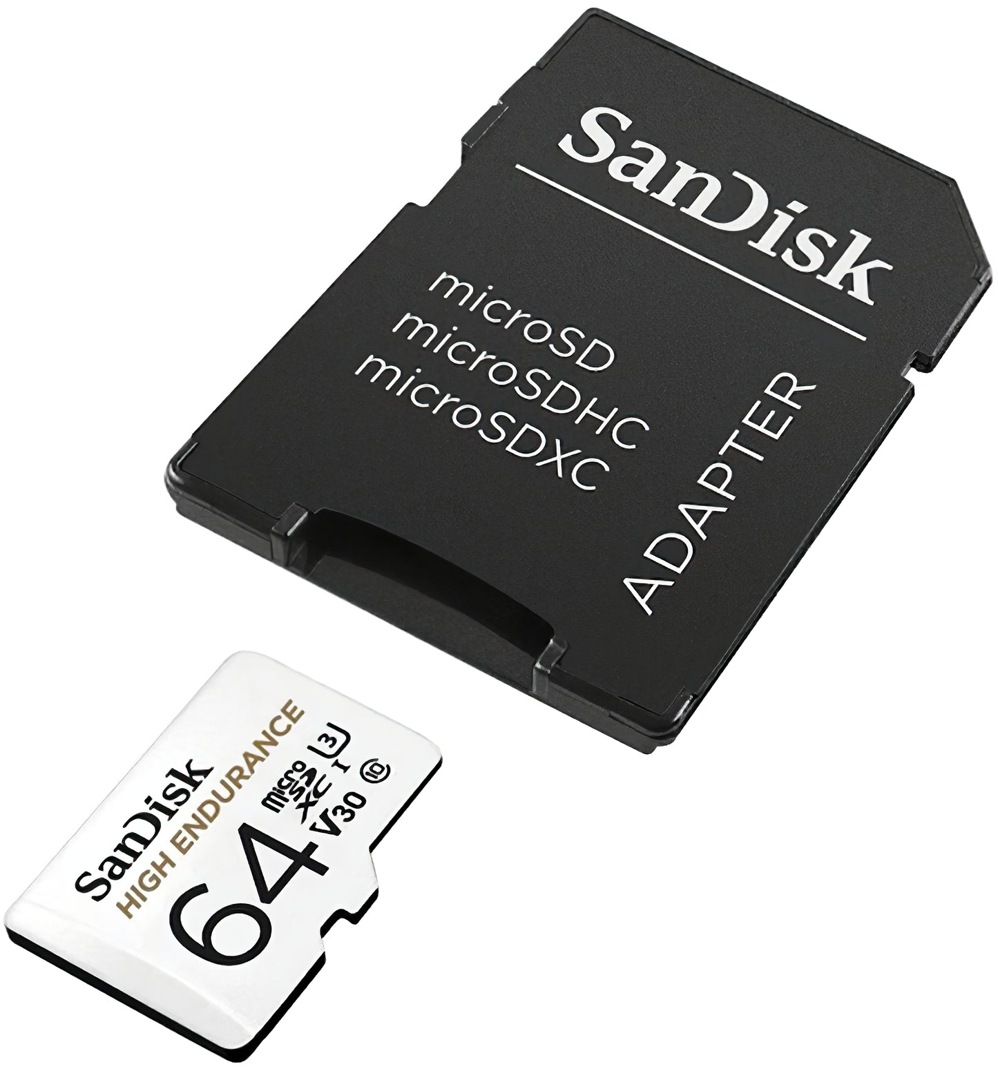 Tarjeta de Memoria microSDXC SanDisk High Endurance, 64Gb, Clase 10 / UHS-1 U3, Con Adaptador SDSQQNR-064G-GN6IA