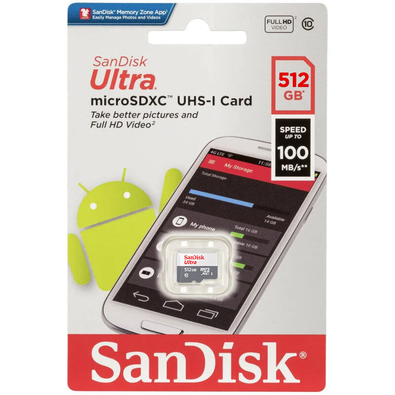 Tarjeta de Memoria microSDXC SanDisk Ultra, 512Gb, Clase 10 SDSQUNR-512G-GN3MN