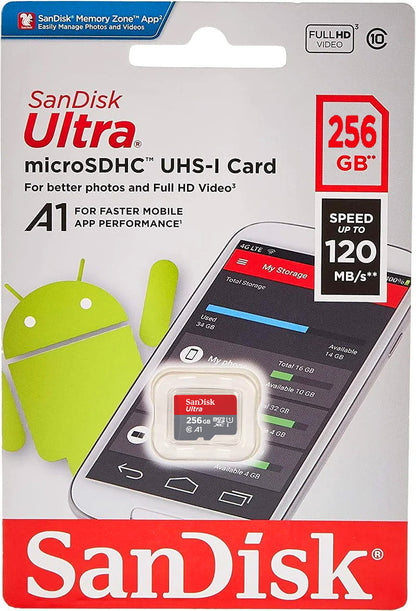 Tarjeta de Memoria microSDXC SanDisk Ultra Android A1, 256Gb, Clase 10 / UHS-1 U1 SDSQUAC-256G-GN6MN