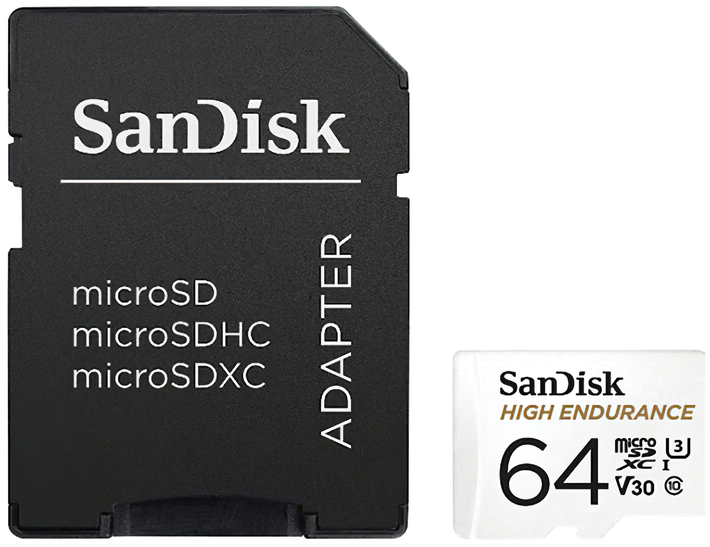 Tarjeta de Memoria microSDXC SanDisk High Endurance, 64Gb, Clase 10 / UHS-1 U3, Con Adaptador SDSQQNR-064G-GN6IA
