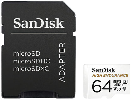 Tarjeta de Memoria microSDXC SanDisk High Endurance, 64Gb, Clase 10 / UHS-1 U3, Con Adaptador SDSQQNR-064G-GN6IA