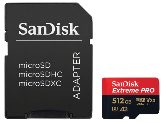 Tarjeta de Memoria microSDXC SanDisk Extreme Pro, 512Gb, Clase 10 / UHS-1 U3, Con Adaptador SDSQXCD-512G-GN6MA