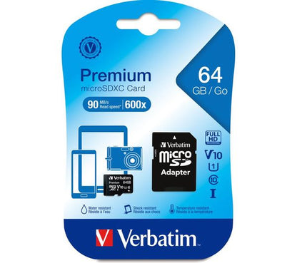 Tarjeta de Memoria microSDXC Verbatim, 64Gb, Clase 10 / UHS-1 U1, Con Adaptador