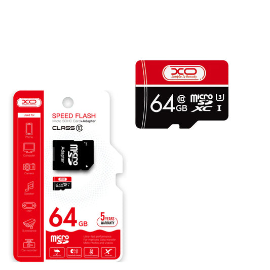 Tarjeta de Memoria microSDXC XO Design Speed Flash, 64Gb, Clase 10 / UHS-1 U3, Con Adaptador