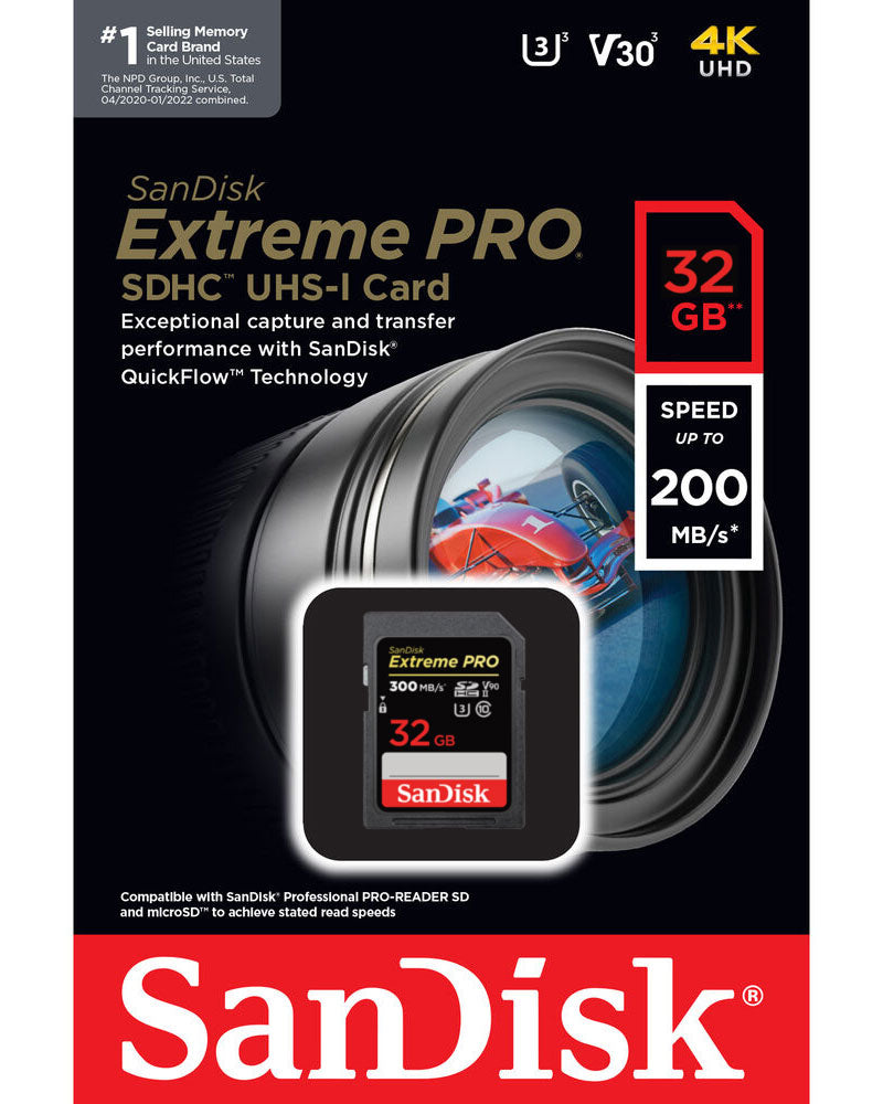 Tarjeta de Memoria SDHC SanDisk Extreme Pro, 32Gb, Clase 10 / UHS-1 U3 SDSDXXO-032G-GN4IN