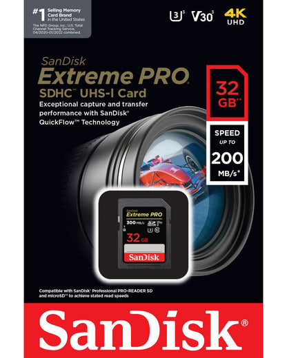 Tarjeta de Memoria SDHC SanDisk Extreme Pro, 32Gb, Clase 10 / UHS-1 U3 SDSDXXO-032G-GN4IN