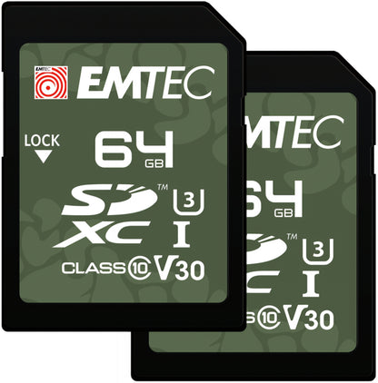 Tarjeta de Memoria SDXC Emtec Rugged Outdoor, 64Gb, Clase 10 / UHS-1 U3, Set de 2 piezas ECMSD64GXCU3ORP