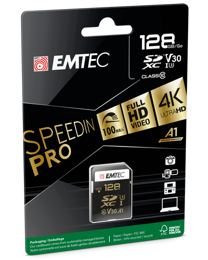 Tarjeta de Memoria SDXC Emtec SpeedIn Pro, 128Gb, Clase 10 / UHS-1 U3 ECMSD128GXC10SP