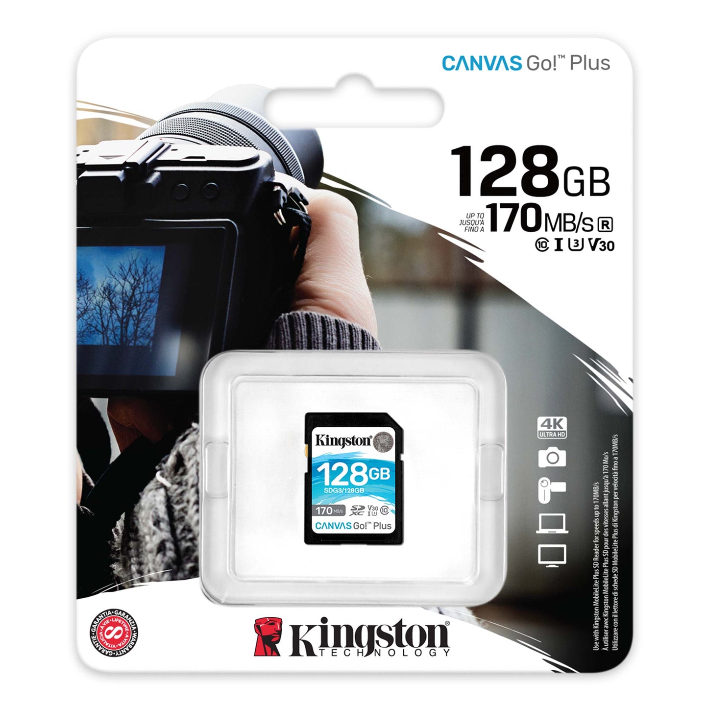 Tarjeta de memoria SDXC Kingston Canvas Go Plus, 128Gb, Clase 10 / UHS-1 U3 SDG3/128GB