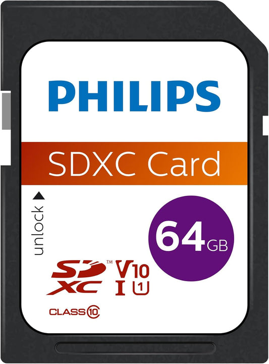 Tarjeta de Memoria SDXC Philips, 64Gb, Clase 10 / UHS-1 U1 FM64SD55B/00