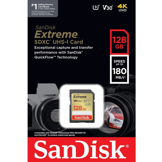 Tarjeta de Memoria SDXC SanDisk Extreme, 128Gb, Clase 10 / UHS-1 U3 SDSDXVA-128G-GNCIN