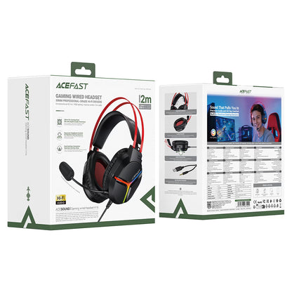 Auriculares Gaming 3.5mm Acefast H16, RGB, 2m, Negros