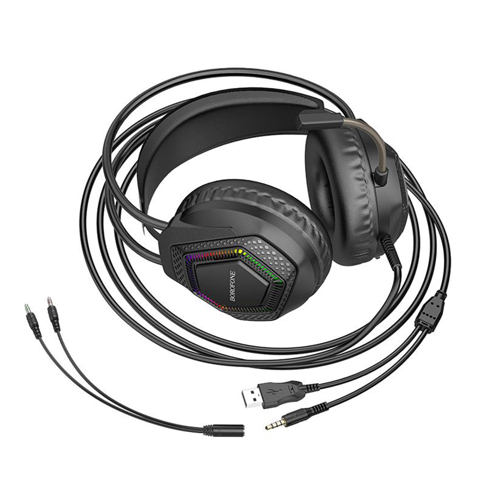 Auriculares Gaming 3.5mm Borofone BO105 Thunder, RGB, 2m, Negros