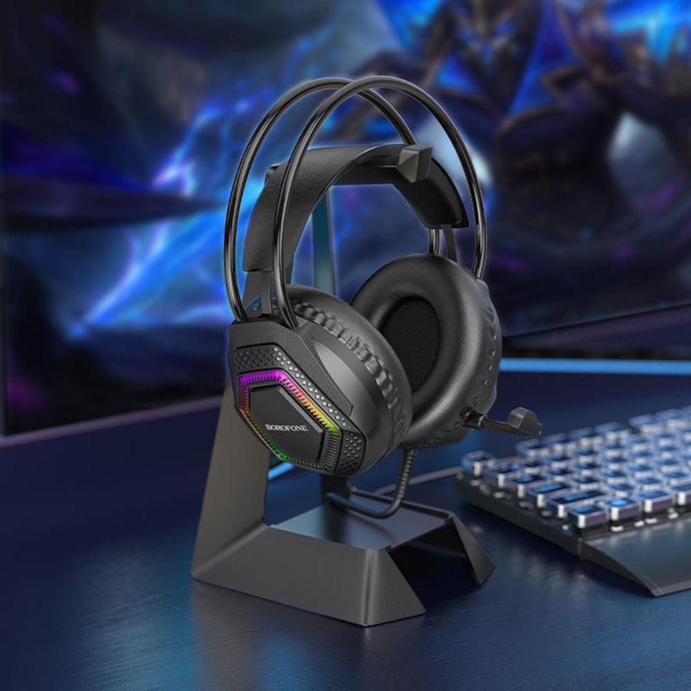 Auriculares Gaming 3.5mm Borofone BO105 Thunder, RGB, 2m, Negros