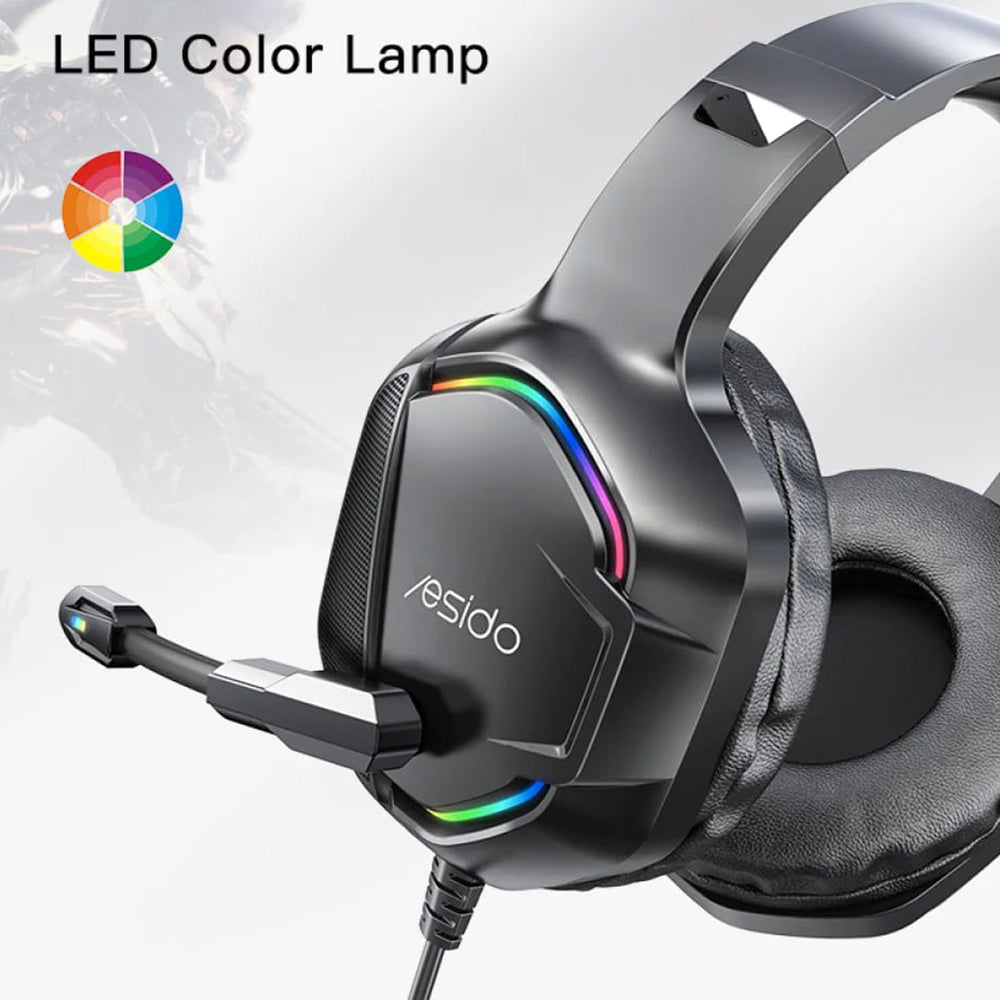 Auriculares Gaming 3.5mm Yesido EK01, RGB, 1.2m, Negros