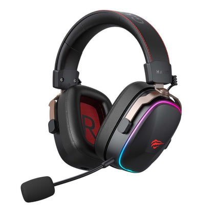 Auriculares Gaming Inalámbricos HAVIT H2039BG, RGB, BT / Wi-Fi / Cableado, Negro Ocre