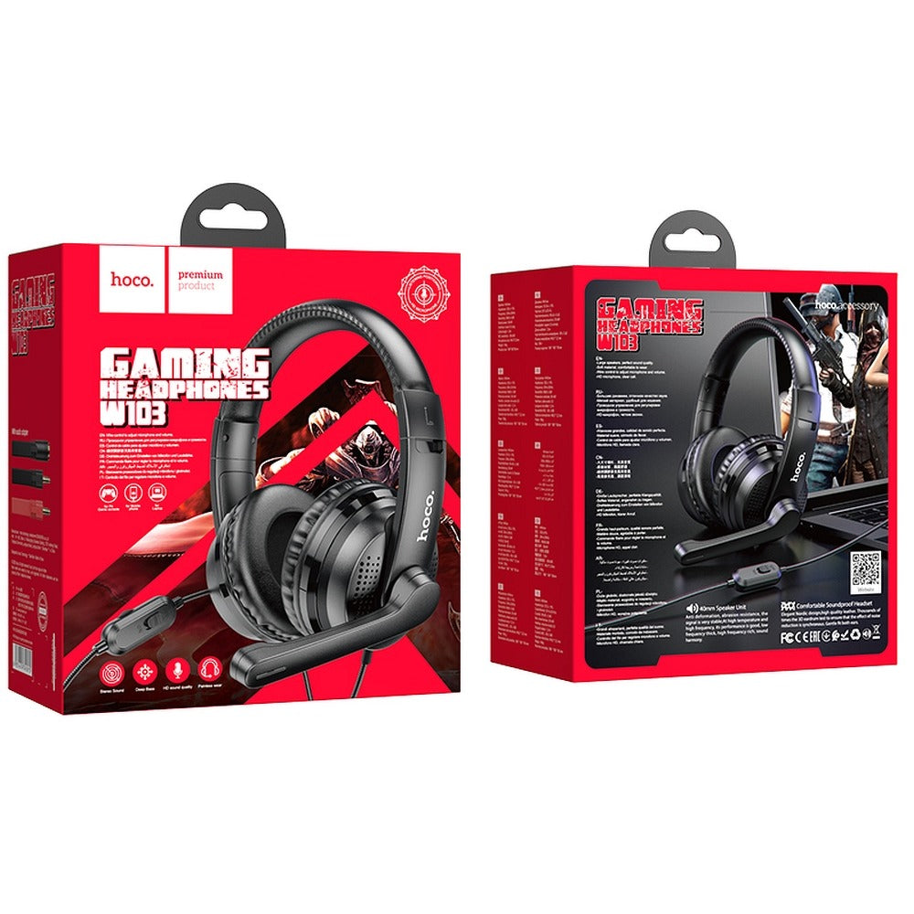 Auriculares Gaming 3.5mm HOCO W103, Negros