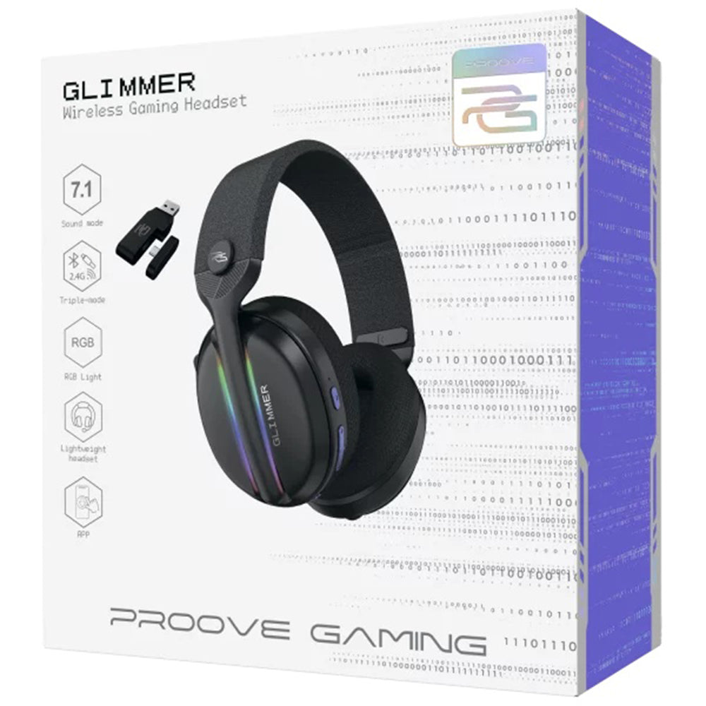 Auriculares Gaming Inalámbricos Proove Glimmer, RGB, BT / Wi-Fi / Cableado, Negro Púrpura WHGL00022016