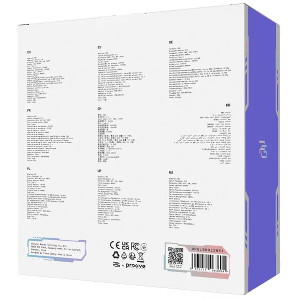 Auriculares Gaming Inalámbricos Proove Glimmer, RGB, BT / Wi-Fi / Cableado, Negro Púrpura WHGL00022016