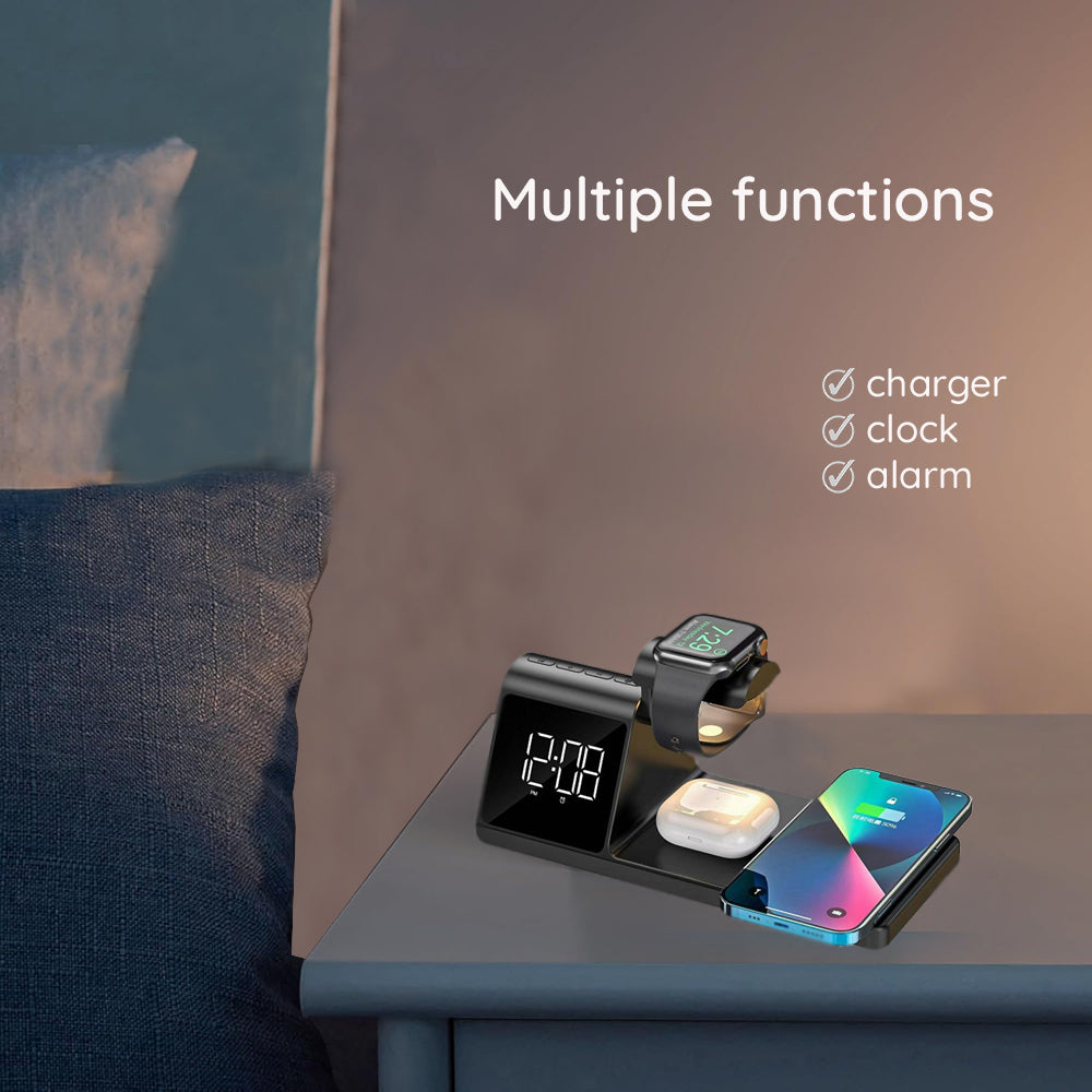 Reloj Digital HAVIT W3042 4en1 con Carga Inalámbrica QI, Negro