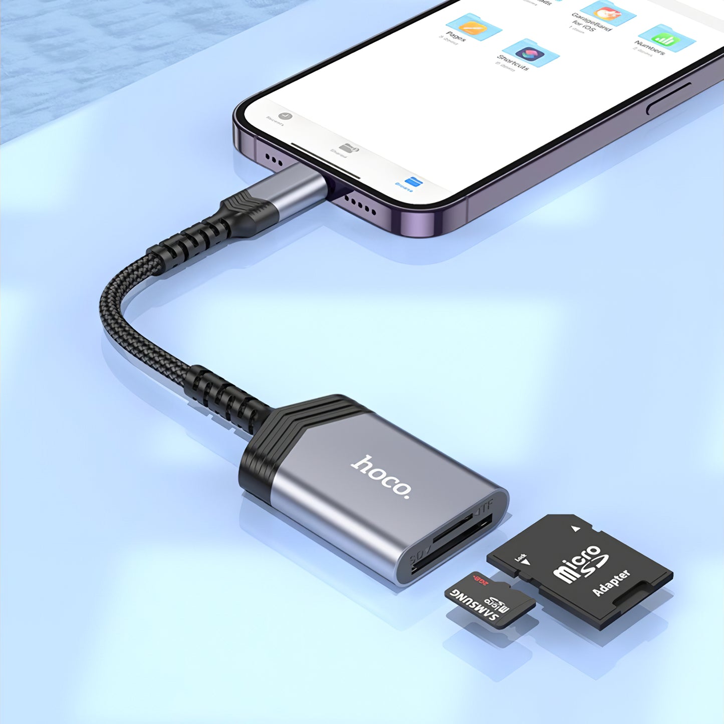 Lector de Tarjetas Lightning HOCO UA25, SD - microSD, Gris