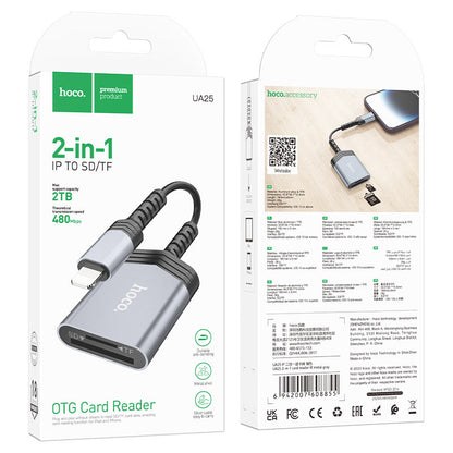 Lector de Tarjetas Lightning HOCO UA25, SD - microSD, Gris