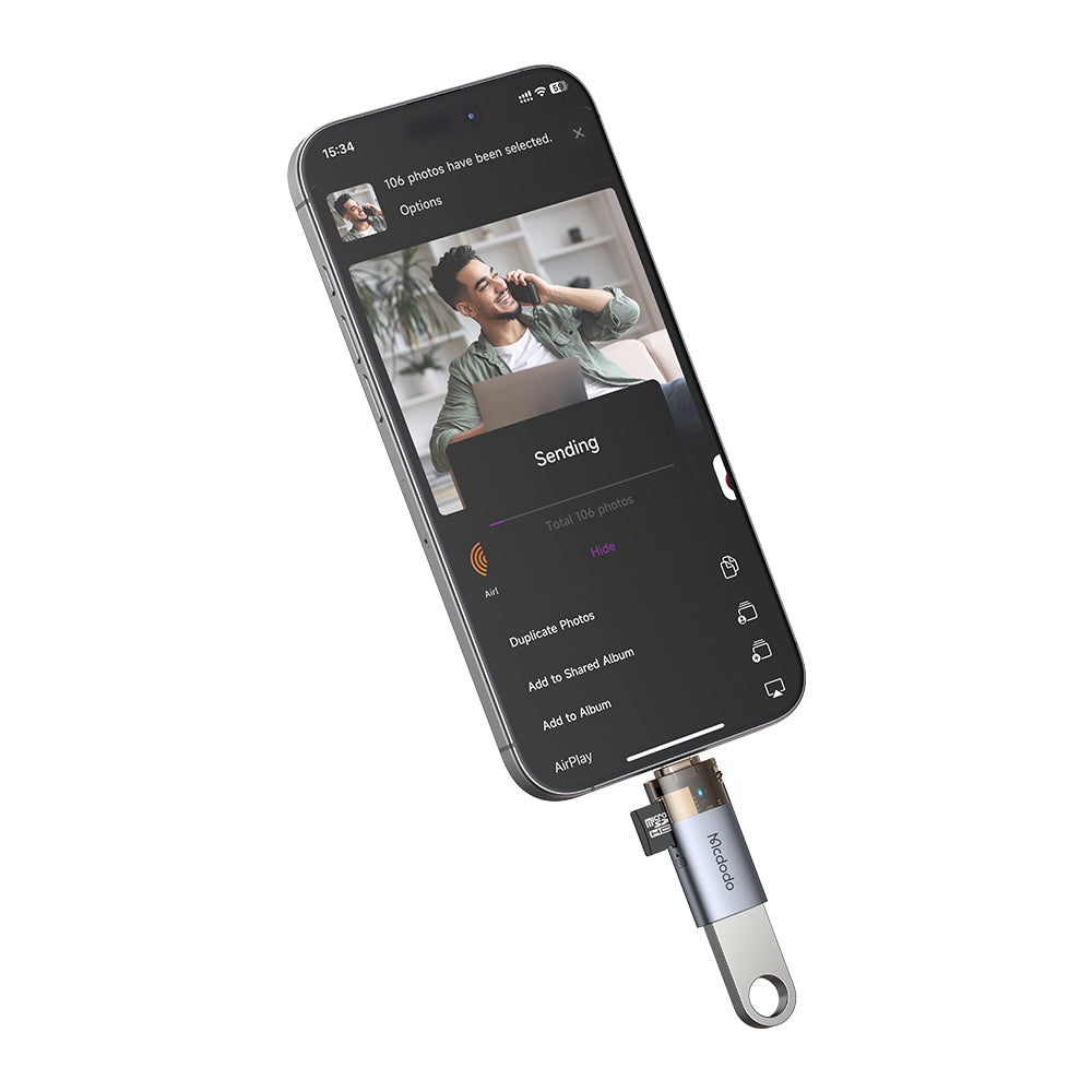 Lector de Tarjetas Lightning McDodo OT-7850, USB-A (OTG) - microSD, Negro