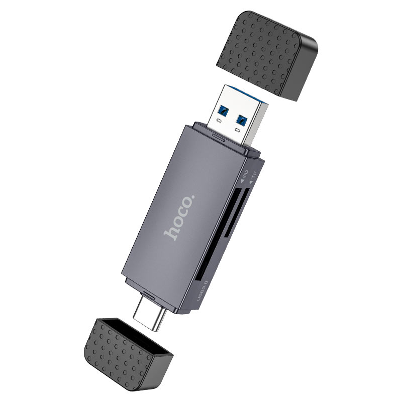 Lector de tarjetas USB 3.0 / USB-C HOCO HB45, SD - microSD, Gris