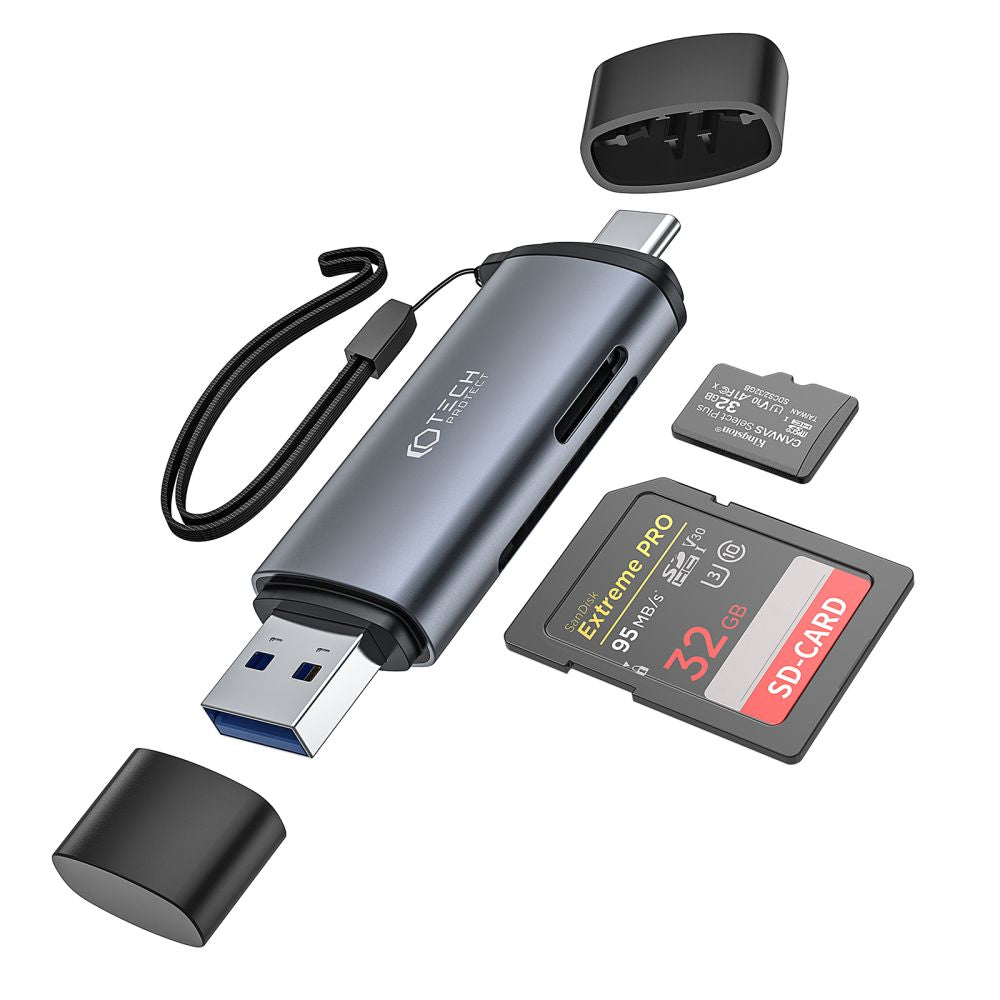 Lector de tarjetas USB / USB-C Tech-Protect, SD - microSD, Gris 