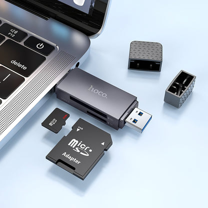 Lector de tarjetas USB / USB-C HOCO HB45, SD - microSD, USB 2.0, Gris 