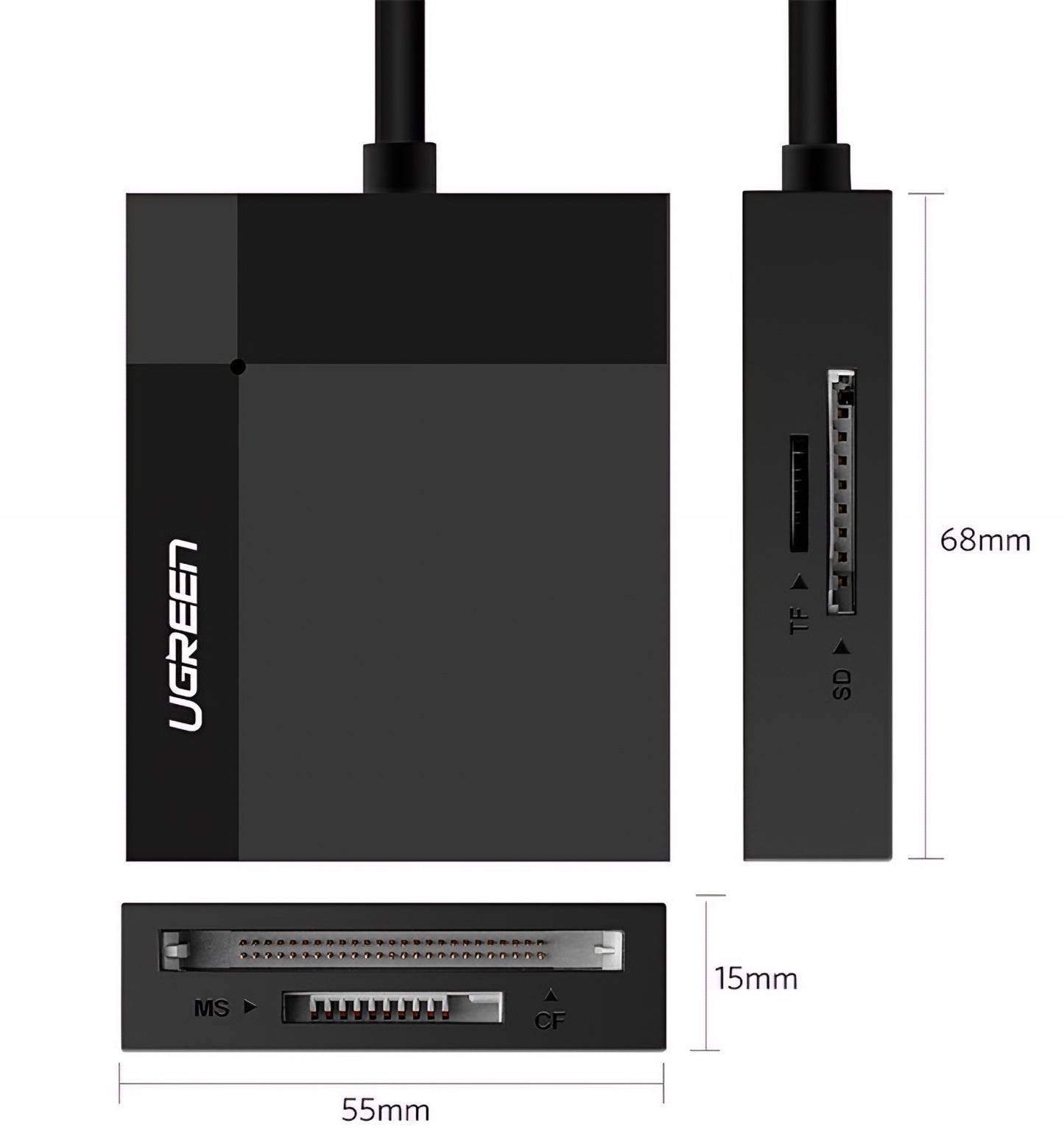 Lector de tarjetas USB 3.0 UGREEN CR125, SD - microSD - CF - MS, Negro