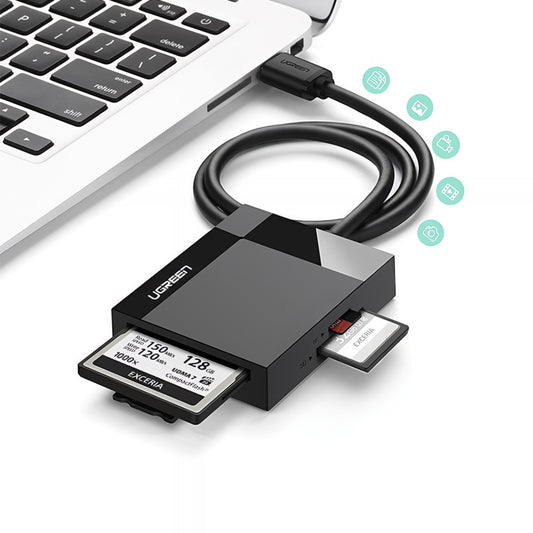 Lector de tarjetas USB 3.0 UGREEN CR125, SD - microSD - CF - MS, Negro