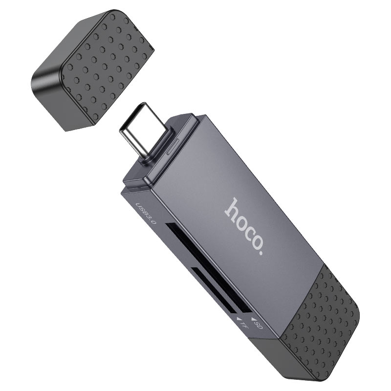 Lector de tarjetas USB 3.0 / USB-C HOCO HB45, SD - microSD, Gris