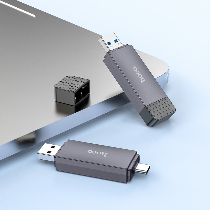 Lector de tarjetas USB 3.0 / USB-C HOCO HB45, SD - microSD, Gris