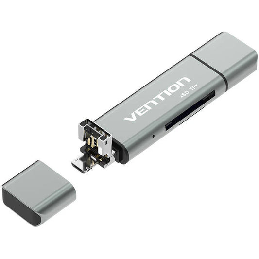 Lector de Tarjetas USB / USB-C / microUSB Vention, SD - microSD, Gris CCJH0